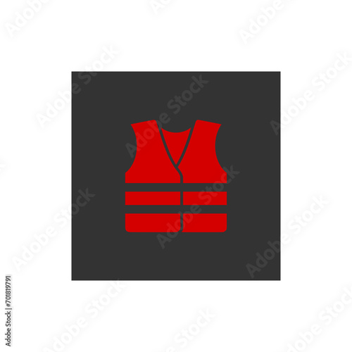 Safety reflective vest icon sign flat style design vector illustration. Red colored fluorescent security safety work jacket 