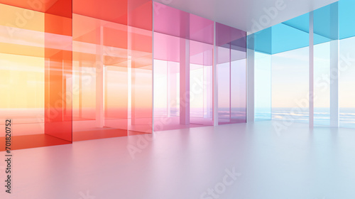 Abstract white and colored gradient glass interior