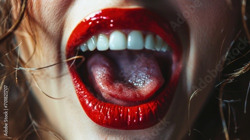 Close-Up of Woman's Mouth with Blood photo