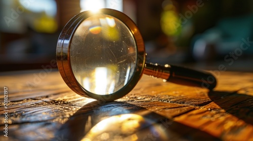 Magnifying Glass on Wooden Table