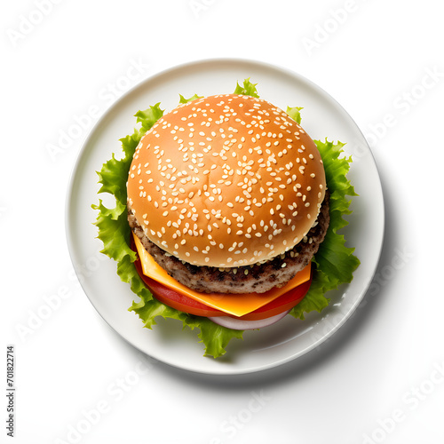burger on a plate, Delicious hamburger, hamburger, hamburger and white background.