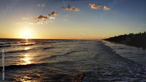 4k footage of drone capturing the Panamanian coastal sunset. Aerial views of golden hour in Panama.