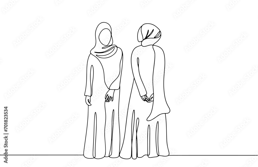 Woman. Hijab. Model. One line Woman. Hijab. Model. One line