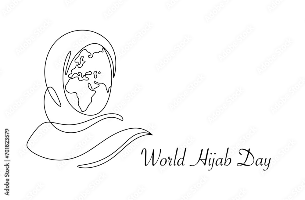 Hijab. Planet. Earth. One line Hijab. Planet. Earth. One line