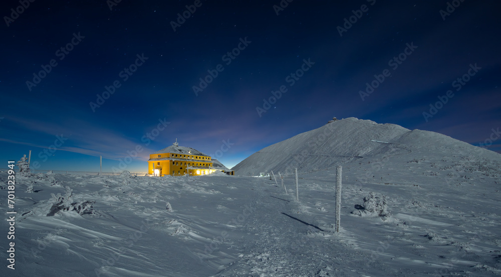 Giant mountains during winter night in Poland