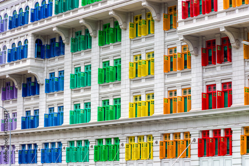 Photography Brightly colored shutters and windows on the landmark Old Hill Street Police Sta