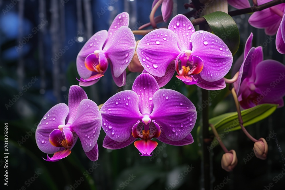 Fototapeta premium Pink and purple orchid flowers isolated on a black background