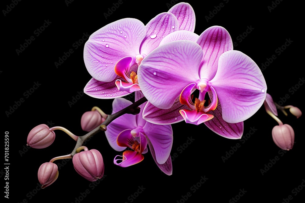 Obraz premium Pink and purple orchid flowers isolated on a black background