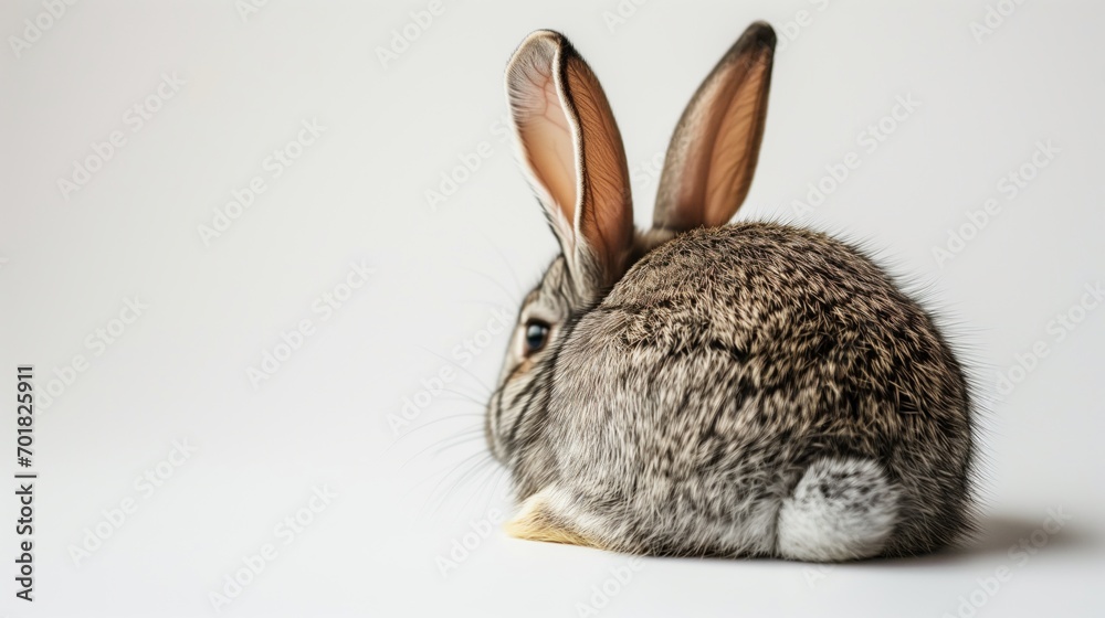 Fototapeta premium Adorable little easter bunny from the back on white background