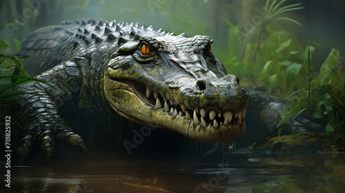 Beautiful crocodile on a pond