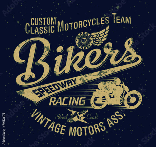 Classic vintage motorcycle racing team vector artwork for t shirt grunge effect in separate layer