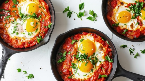 Three Delicious Cast Iron Skillets Filled With Baked Eggs