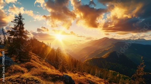 Sunset Over Majestic Mountain Range