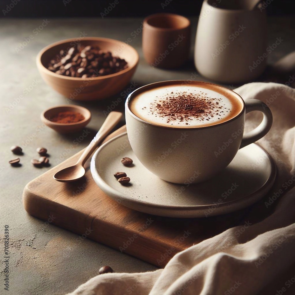 Cup of cappuccino on the table. AI generated illustration Cup of cappuccino on the table. AI generated illustration
