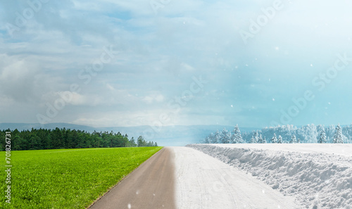 Jahreszeitenwechsel von Winter zu Frühling und sommer