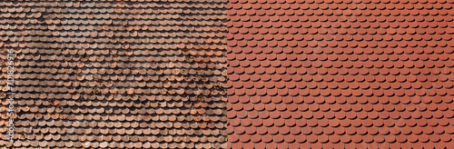 Hausdach mit alten und mit Neuen Dachziegeln