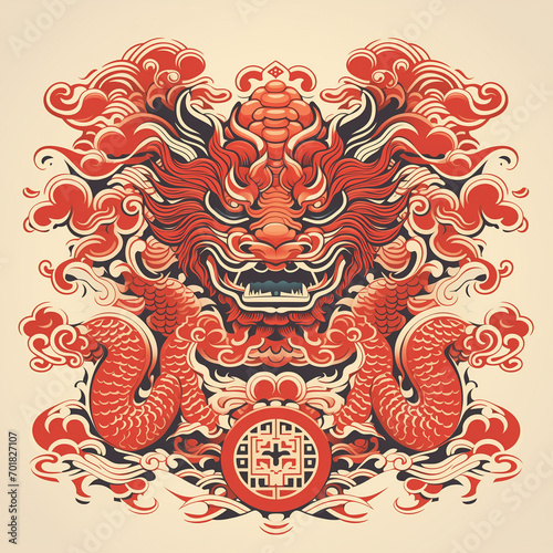 chinese new year post card with red dragon as a background vector