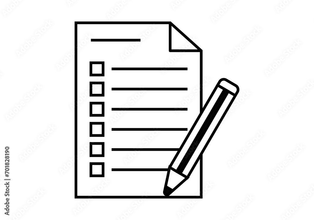 Icono negro de examen con un lápiz. Icono negro de examen con un lápiz.