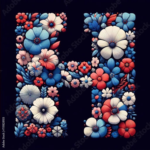 Wallpaper Mural Flower font letter H. AI generated illustration Torontodigital.ca