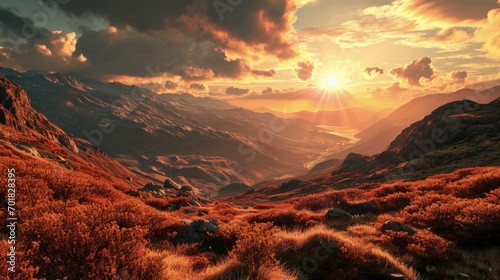 Sunset Over a Majestic Mountain Valley