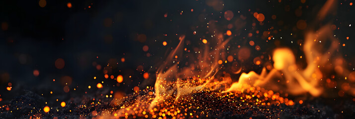 Halloween Witch . Fire embers particles over black background. Fire sparks background. Abstract dark glitter fire particles lights.