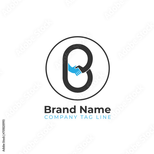 B or b handshake logo design vector icon with illustrtion