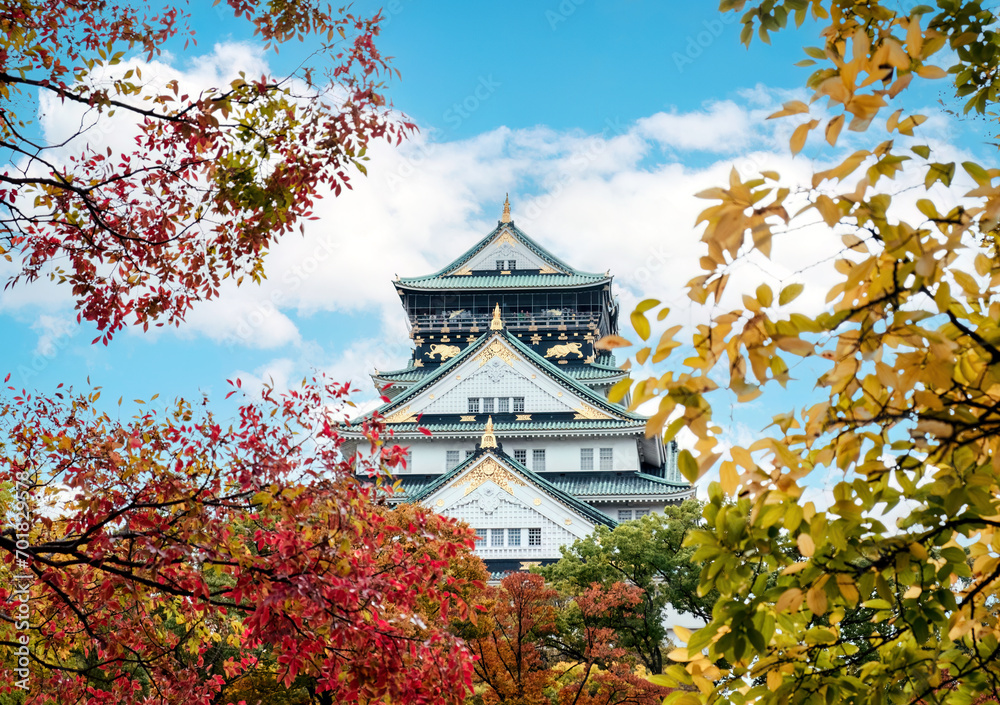 Osaka Castle with autumn foliage covered in Japan Osaka Castle with autumn foliage covered in Japan