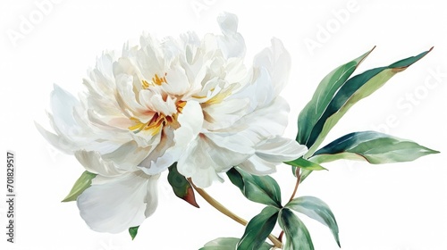 watercolor illustration of white peony, isolated on clean white background