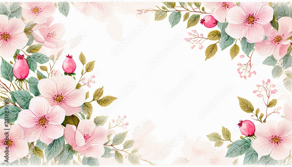  Background with white card, wild rose flowers and space for text