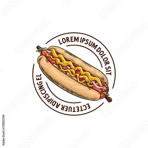 hand drawn vintage style hotdog logo design illustration, hotdog logo template illustration