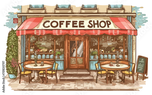 vintagestyle handdrawn coffee shop inside design illustration