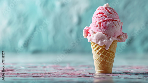 Minimalistic delicious ice creme background concept with empty space on the side. Bright and cheerful background.
