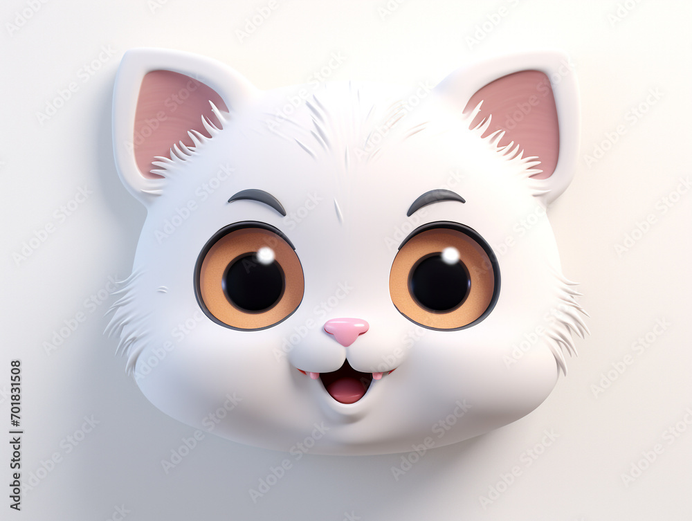 3D Happy Cat Emoji, White Background