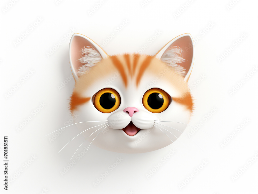 3D Happy Cat Emoji, White Background 3D Happy Cat Emoji, White Background