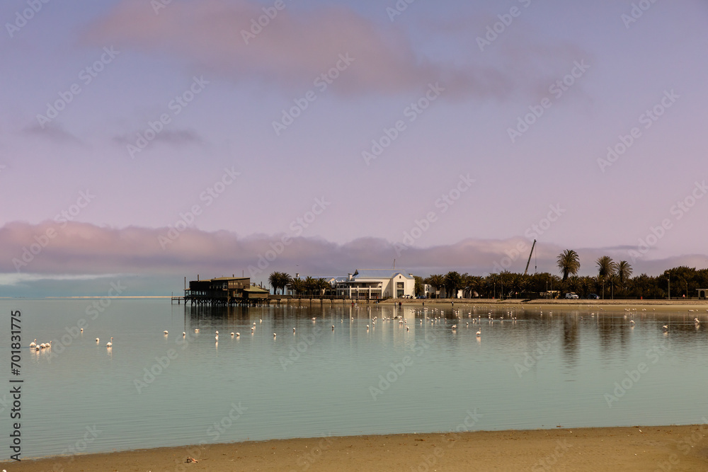 The jetty in Walvis Bay, Namibia, a prominent landmark on the lagoon.
