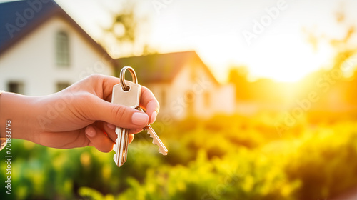 Man holding keys to new house after successful acquisition