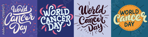 Collection of inscriptions World Cancer Day. Handwriting set lettering World Cancer Day concept text banner. Hand drawn vector art.