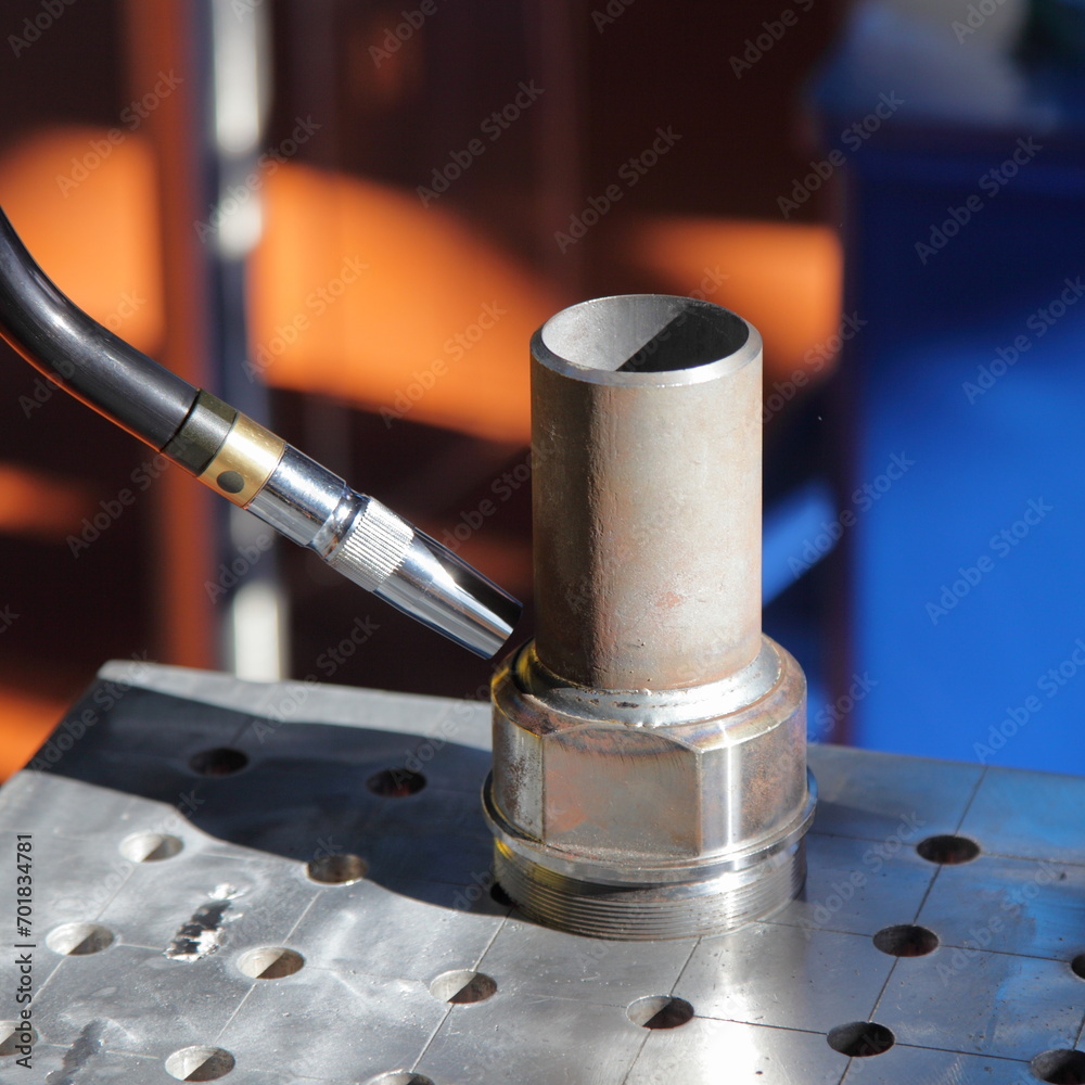 Automatic pipes MIG MAG welding technology closeup