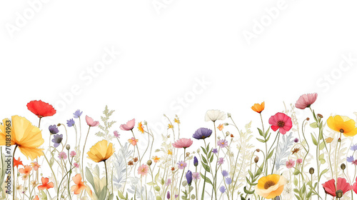 Dainty wildflowers border isolated on transparent background. PNG file, cut out photo