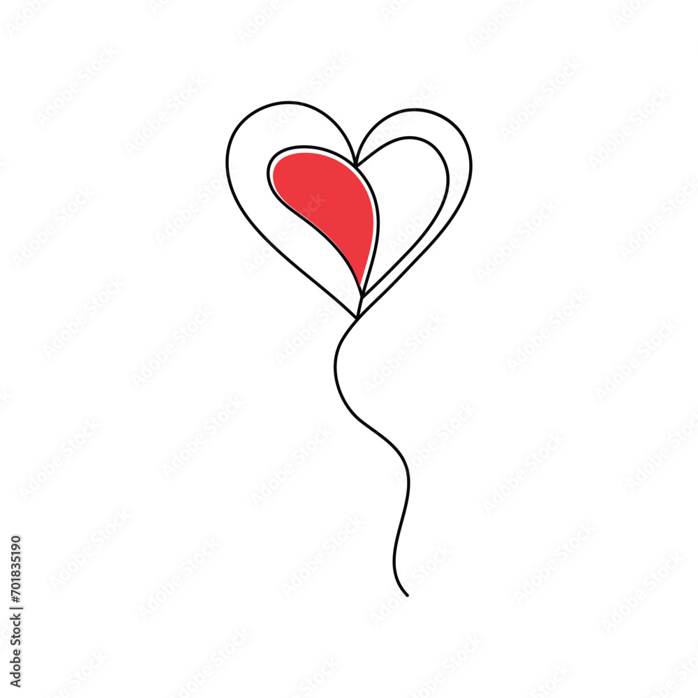 Continuous one-line love shape drawing and heart-shape single-line outline vector art illustration