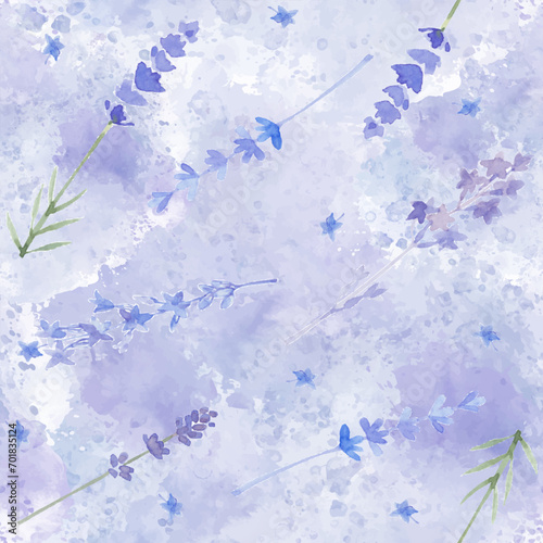 Lavender. Floral watercolor background. Artistic seamless pattern. Vector. Perfect for design templates, wallpaper, wrapping, fabric, print and textile.