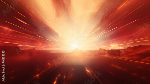 An abstract representation of solar energy with radiant, golden sunbeams dispersing across a deep red sky Ai Generative