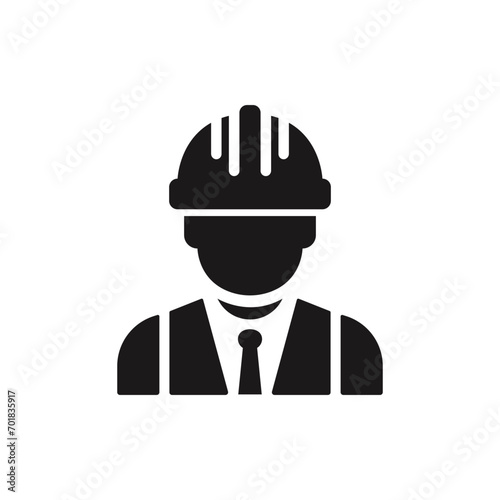Helmeted worker. Male construction service person profile avatar. Vector illustration