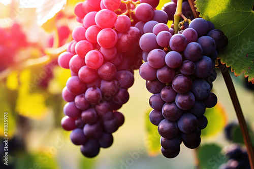 Red grapes from trees grown in farmers' fields meet standards and are used for eating or making wine. Ai generate.