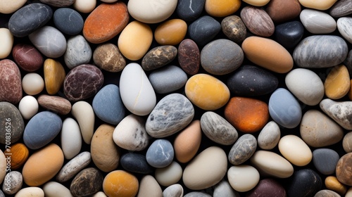 Assorted smooth round pebbles in various colors