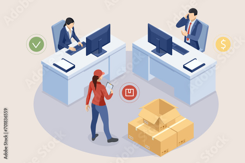 Isometric Logistics and Delivery. Free, Express, Home or Fast delivery. Delivery company. Delivery home and office. City logistics.