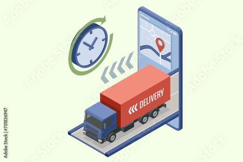 Isometric Logistics and Delivery. Free, Express, Home or Fast delivery. Delivery company. Delivery home and office. City logistics.