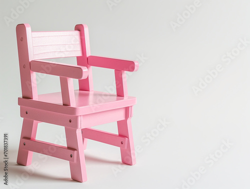 Pink wood kid chair on white background with copy space for text