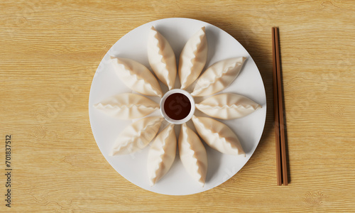 한국 찐 만두 접시 Korean Food Mandu Dumpling Plate photo