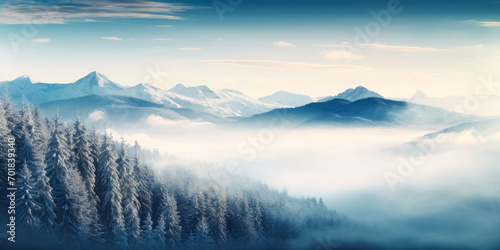 Frosty Mountains and Dense Pine Woods